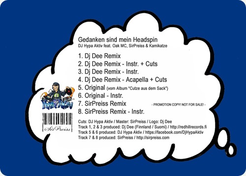 DJ Hypa Aktiv – Gedanken sind mein Headspin CD Sticker (Back)